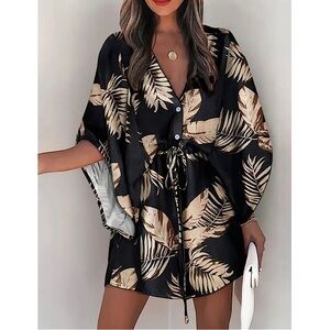 NWOT summer palm frond black and tan micro mini dress size XL new without tags